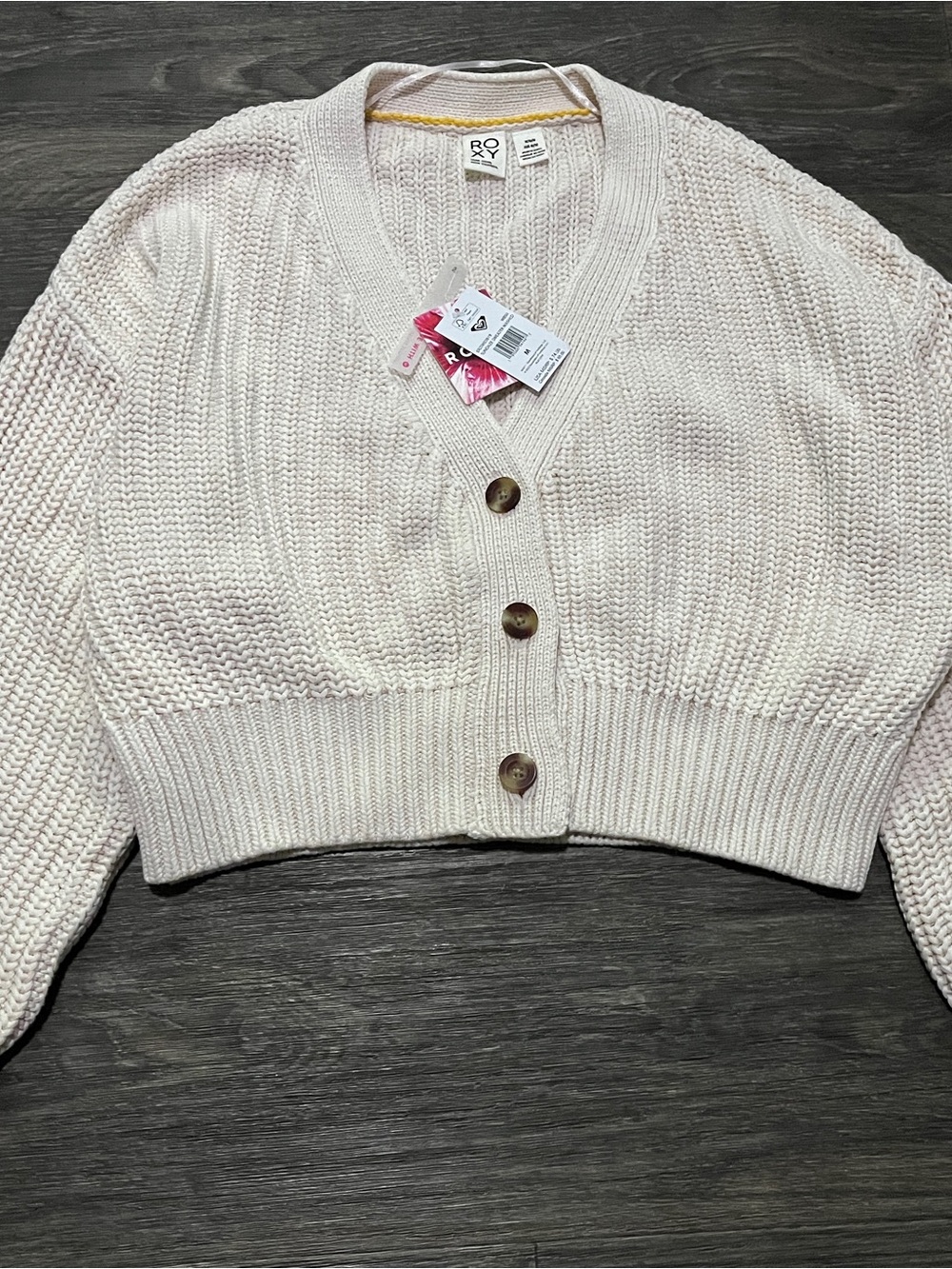 Roxy Cropped V-Neck Button Cardigan - Pale Pink